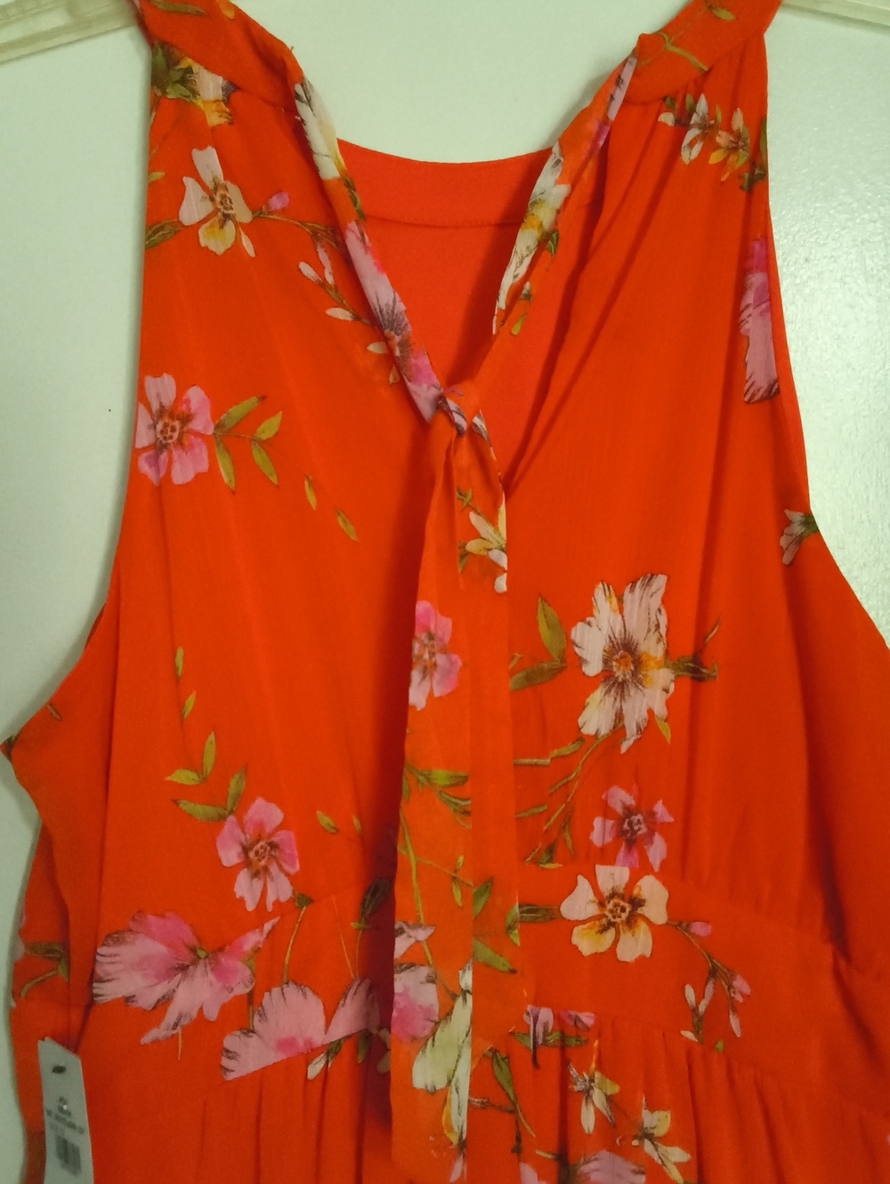 Emma & Michele Bright Orange Floral Tie-Front Sleeveless Top